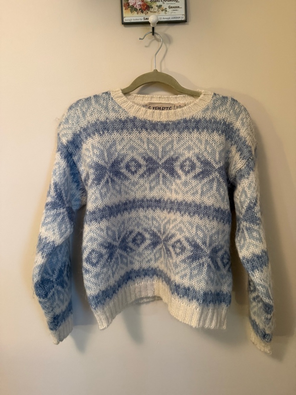 Blue and Cream Fair Isle Crewneck Sweater - Unbranded